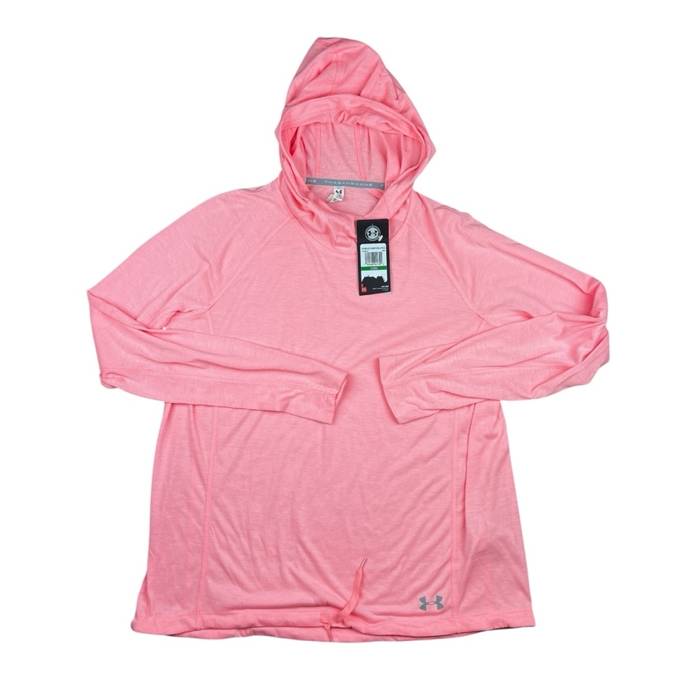 Under Armour Hoodie‎ Shirt Women’s Large Pink Threadbourne Pullover Performance - Picture 2 of 14